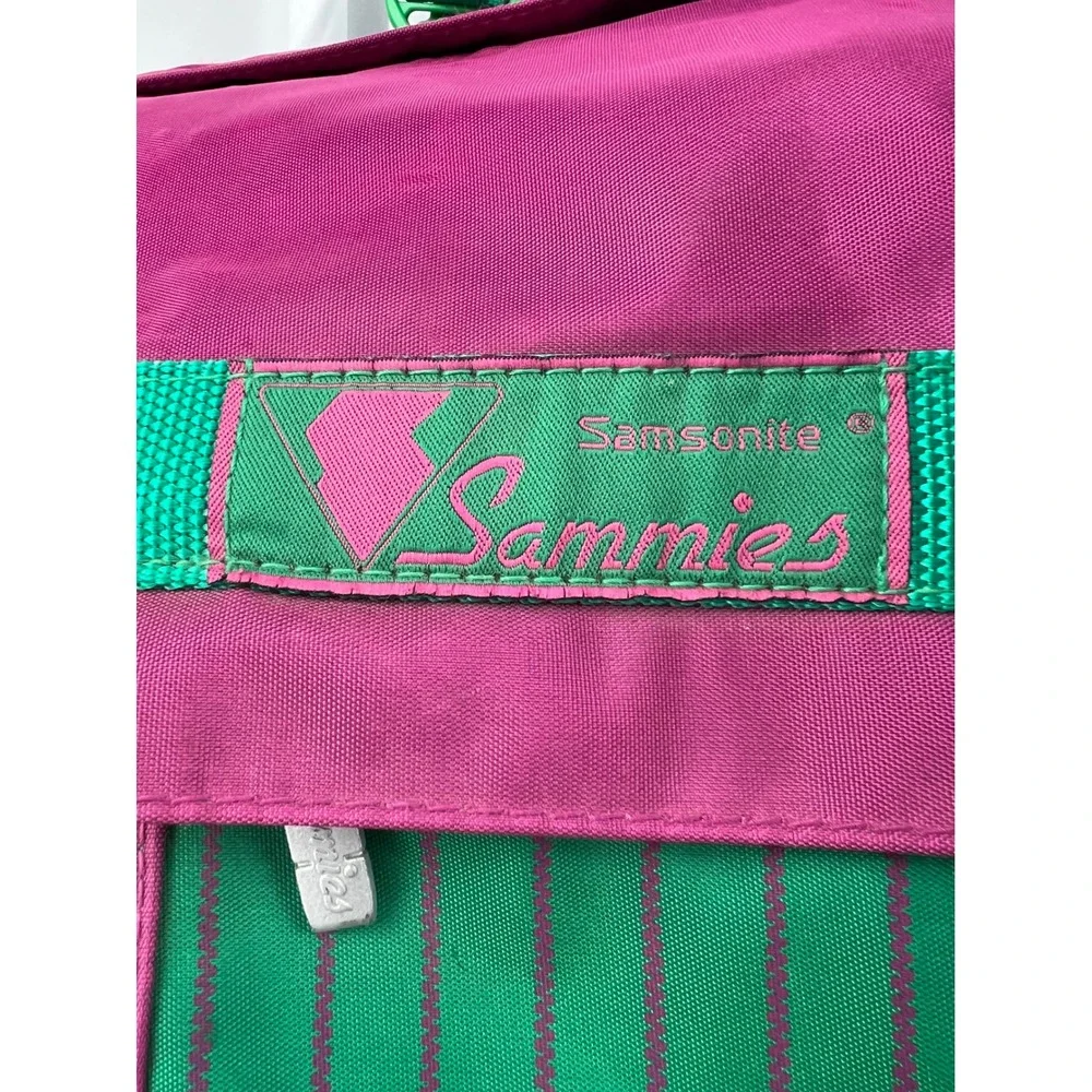 Samsonite Sammies Duffel Bag Unisex Large 1991 Vintage Green Magenta Pinstripe